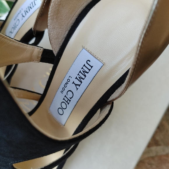 Jimmy Choo Tarine WITH BOX Suede Cutout Bootie Sandal, Black/Mirrored Nude 38.5 - Picture 11 of 16